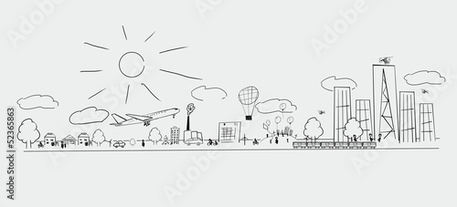 Photo: Doodle of a cityscape Doodle of a cityscape