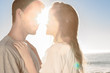 Romantic couple embracing on the beach 