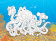 Octopus pirate with a steering wheel and map