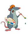 Illustration of an mouse artist with a palette and a brush in hi
