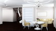 Illustration: Modern living, dining room with a large sofa Modern living, dining room with a large sofa