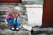 girl on background brick wall