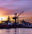 Shipyard at dusk.