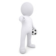 3d man with ball points his finger at viewer
