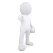 3d man with ball points his finger at viewer