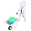3d white man carries a wheelbarrow of earth