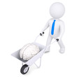 3d white man carries a wheelbarrow of brain