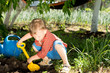Young boy digging in the garden