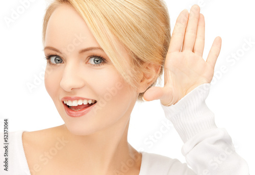 Photo: happy woman listening gossip happy woman listening gossip