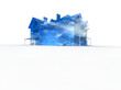 Eco house metaphor. House with sky and clouds.