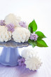 Marshmallow (zephyr) on cake stand, selective focus