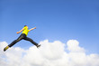Photo: happy young man jumping and pointing to sky happy young man jumping and pointing to sky