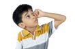 Crying boy looking up