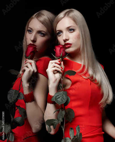 Photo: beautiful woman with rose beautiful woman with rose