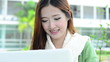 Beautiful young student smiling after interview job success