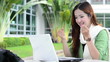 Beautiful young student smiling after interview job success