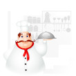 vector illustration of chef holding cloche in kitchen