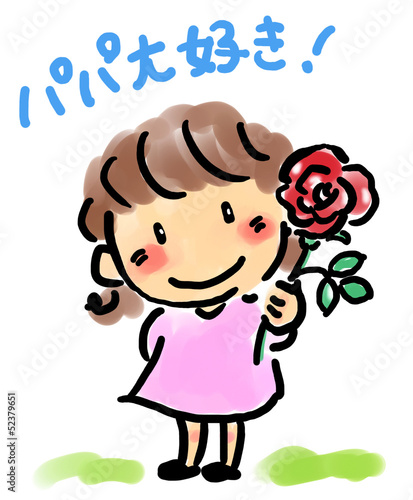 Illustration: バラの花を持つ女の子 バラの花を持つ女の子
