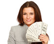 A young woman with dollars in her hands