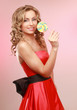 young happy woman with lollipop