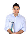 A young man with books, isolated on white background