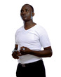 Photo: Young man counting something isolated on white background Young man counting something isolated on white background