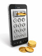 Mobile phone payment. Payphone keyboartd and coins.