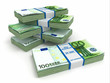 Packs of euro on white background.