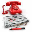 Search job. Newspaper with advertisments, glasses and phone.