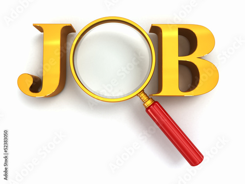 Illustration: Job search. Text with loupe on white background. Job search. Text with loupe on white background.