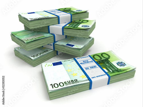 Illustration: Packs of euro on white background. Packs of euro on white background.