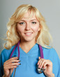 Closeup portrait of a female doctor with stethoscope