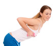 Photo: A young woman training , isolated on white background A young woman training , isolated on white background