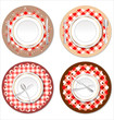 White plate on a checkered red tablecloth