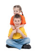 smiling boy and girl on white