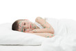 sick boy in white bed