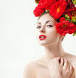 fashion model with hairstyle and flowers in her hair.