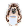 Cute hedgehog drinks his tea