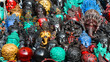 Detail of various wooden carved masks