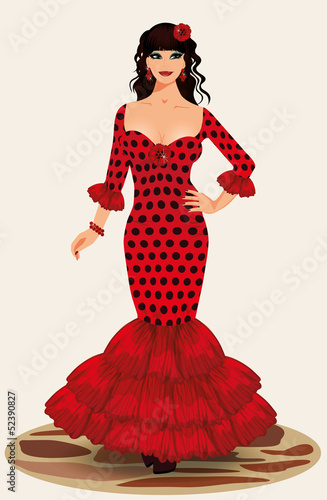 Vector: Young elegance flamenco girl, vector illustration Young elegance flamenco girl, vector illustration