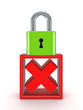 Lock and cross mark.
