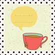 Cute invitation or greeting card template with cartoon tea cup