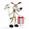 Illustration: Illustration a dog with flowers and a gift. Illustration a dog with flowers and a gift.