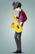 Man saxophonist character cartoon style vector illustration blue