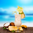 Summer drink with blur beach on background