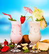 Summer drinks with blur beach on background