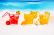Summer drinks with blur beach on background