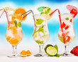 Summer drinks with blur beach on background