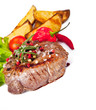 Grilled steak and potato isolated on white background