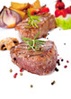 Grilled steak and potato isolated on white background
